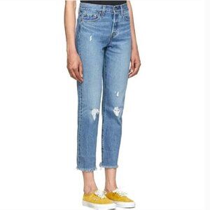 Levi's Premium Wedgie Jeans High Waist Ankle Distressed Frayed Raw Hem Size 25